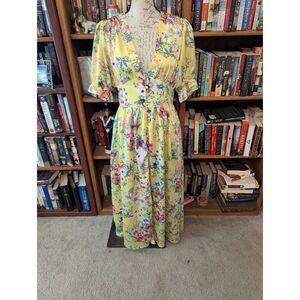 Senlis Women's Medium Yellow Floral Cottagecore Short Sleeve Summer Dress Maxi